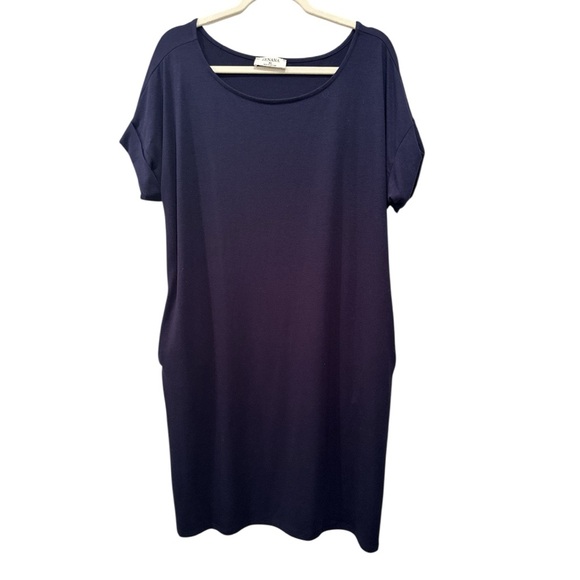 Zenana Outfitters Dresses & Skirts - Zenana Dark Blue Dress Scoop Neck Stretchy Flowy Comfy Pockets Casual Sz XL